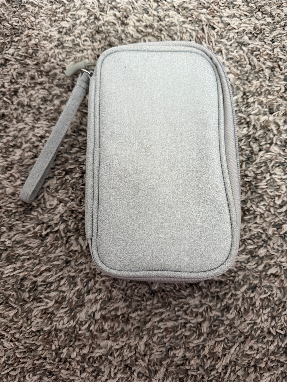 Compact Light Gray Zip Pouch with Wrist Strap